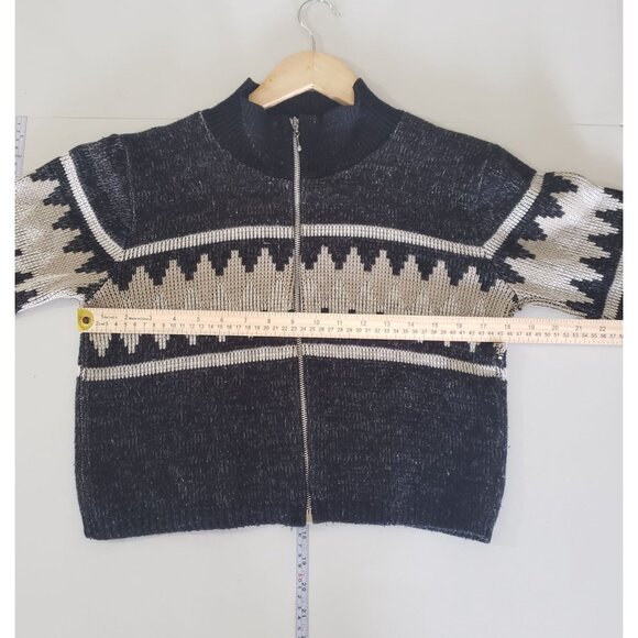 Vintage Womens Domani Geometric Knit Zip Up Cropped Sweater Size M Fall Preppy - Picture 3 of 5